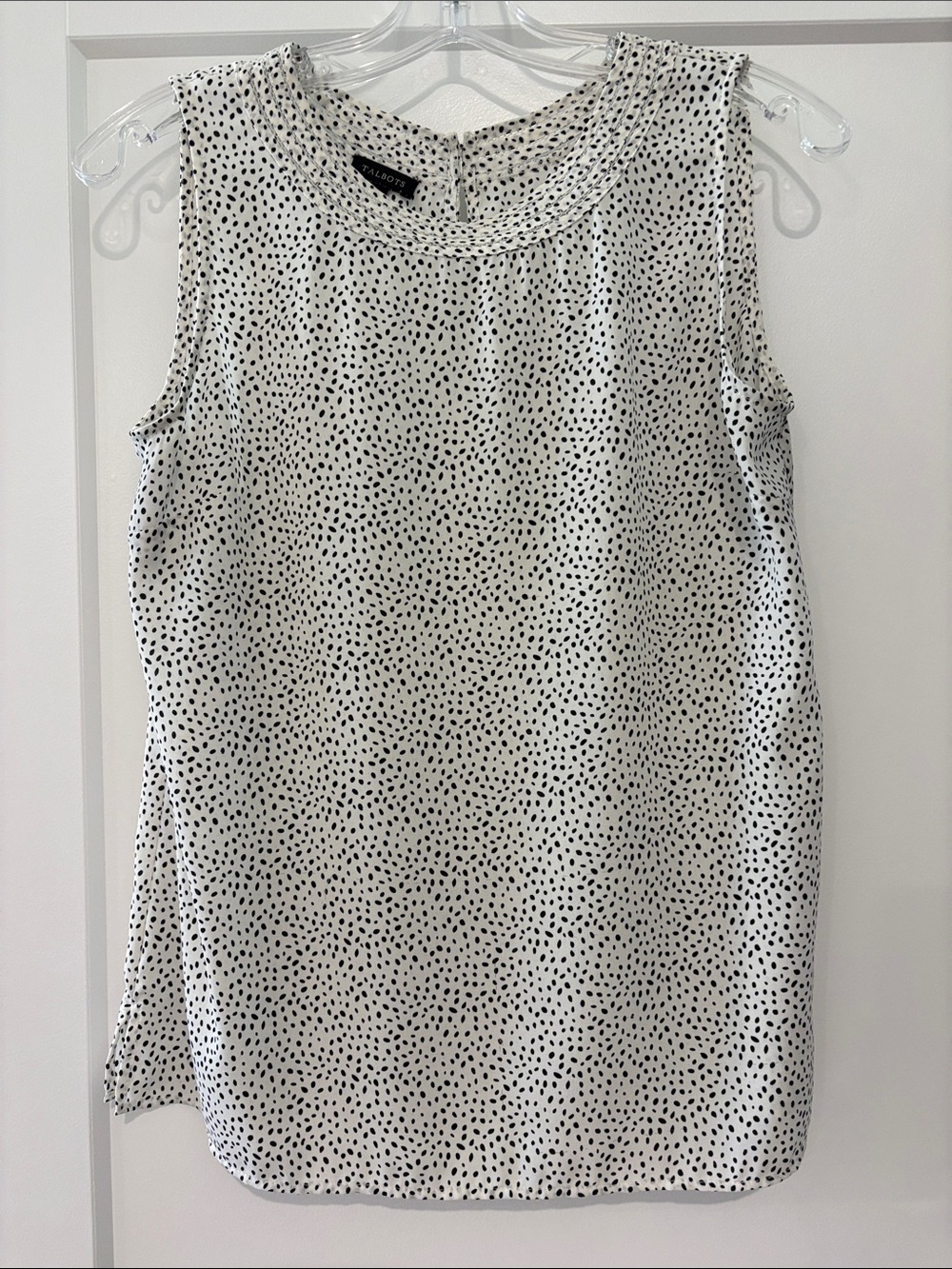 Talbots White Sleeveless Camisole with Black Dot Print